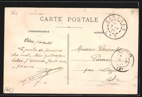 AK Mercuès, Rue Principale avec habitants rassemblés