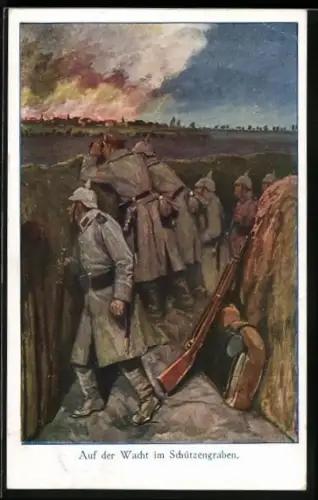 Künstler-AK Auf der Wacht im Schützengraben