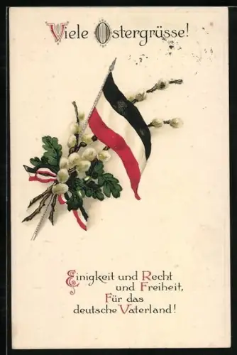 AK Ostergruss mit Maikätzchen und Fahne