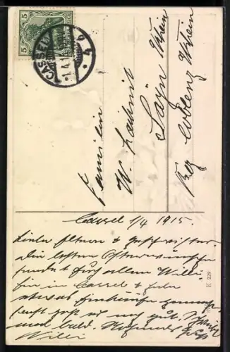 AK Ostergruss mit Maikätzchen und Fahne