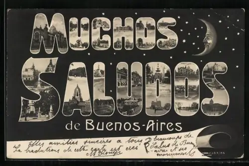 AK Buenos Aires, Muchos Saludos, Ortsansichten im Gruss
