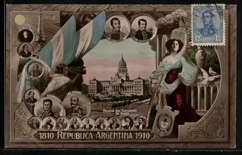 AK Buenos Aires, Palacio del Congreso, Las Heras, Pueyrredon, Mitre, Urquiza, San Martin, Belgrano