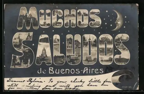 AK Buenos Aires, Muchos Saludos, Ortsansichten im Gruss