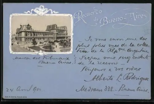 Präge-AK Buenos Aires, Gebäude mit Parkanlage, Ornament-Rahmen