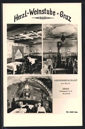 AK Graz, Restaurant Herzl Weinstube, Innenansichten