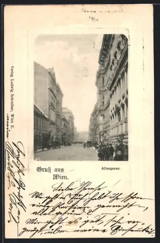 AK Wien, Alleegasse mit Passanten