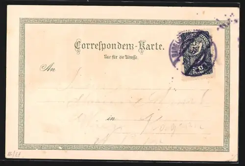 Lithographie Wildbad Gastein, Teilansicht vom Hotel Hirschen, Kötschach-Thal, Oberer Fall