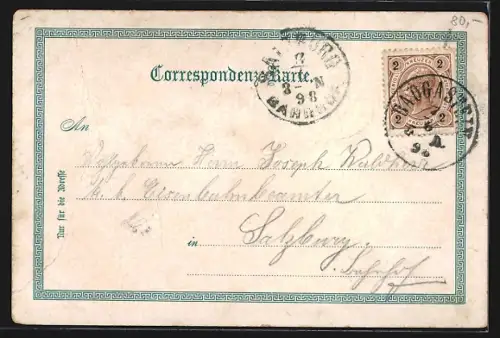 Lithographie Wildbad-Gastein, Partie am Oberen Fall, Ortsansicht gegen Berge