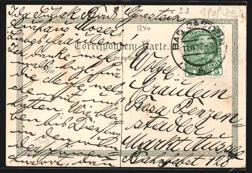 Lithographie Wildbad Gastein, Teilansicht vom Hotel Hirschen, Kötschach-Thal, Oberer Fall