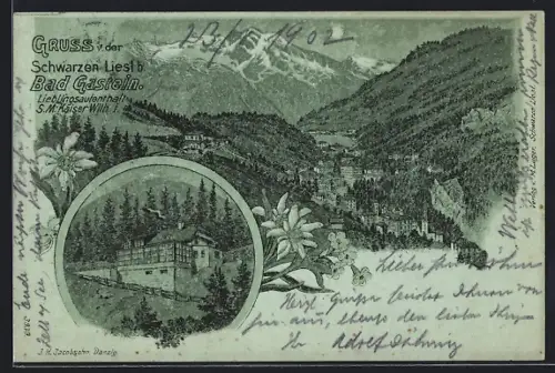 Mondschein-AK Bad Gastein, Hotel, Teilansicht