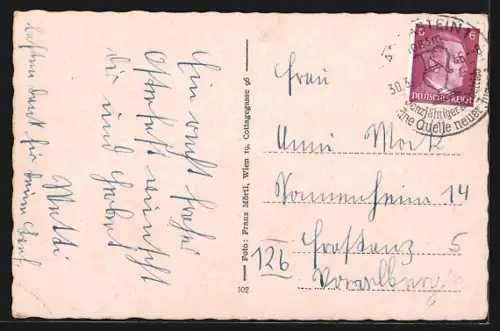 AK Badgastein, Hotel Mozart mit Strasse und Berg