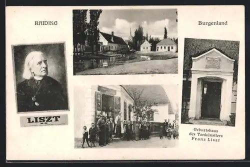 AK Raiding /Burgenland, Geschäft, Geburtshaus des Tonkünstlers Franz Liszt, Portrait