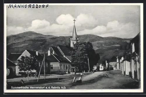 AK Mannersdorf a. d. Rabnitz, Strassenpartie mit Kirche