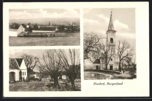 AK Neudorf /Burgenland, Panorama, Ansicht der Kirche