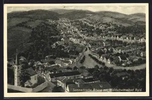 AK Ritzing, Ortsansicht mit Kirche aus der Vogelschau