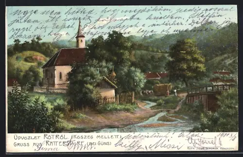 AK Rattersdorf bei Güns, Teilansicht mit der Kirche