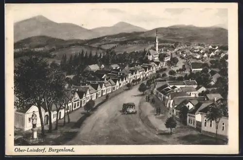 Künstler-AK Ober-Loisdorf /Burgenland, Strassenpartie mit Kirche
