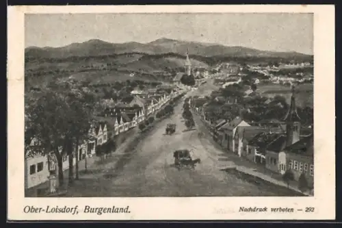 Künstler-AK Ober-Loisdorf /Burgenland, Strassenpartie mit Kirche