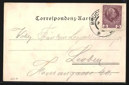 Metallfolie-AK Bruck a. d. Mur, Kirche und Hauptplatz