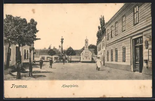 AK Trumau, Hauptplatz mit Gasthaus und Kirche