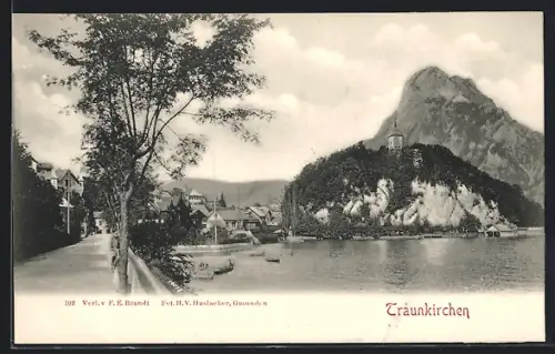 AK Traunkirchen, Panorama mit Strassenpartie