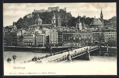 AK Salzburg, Teilansicht mit Festung und Brücke