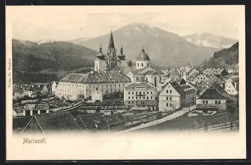 AK Mariazell, Strassenpartie mit Kirche