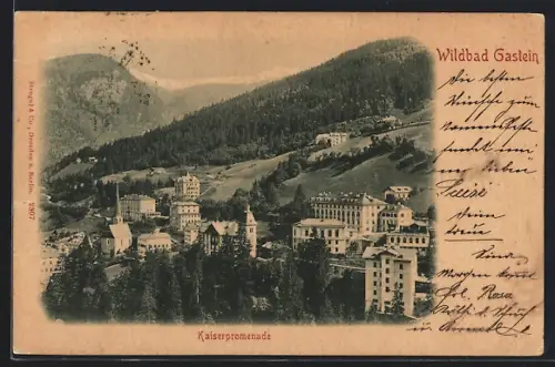 AK Gastein, Kaiserpromenade aus der Vogelschau