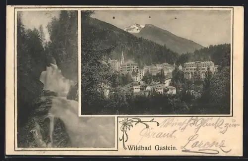 AK Bad Gastein, Blick auf den Ort mit dem Waserfall
