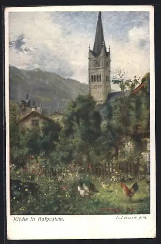 Künstler-AK Hofgastein, Kirche im Ort