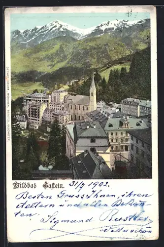 AK Gastein, Ortsansicht mit Kirche