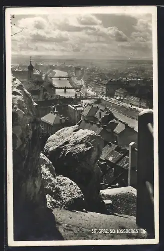 AK Graz, Schlossbergsteig mit Flusspartie