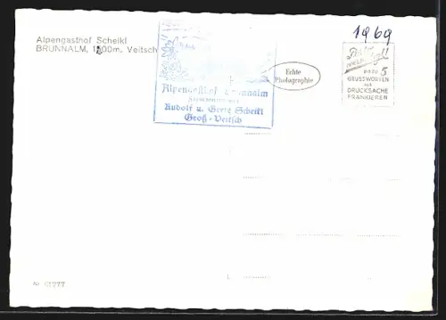 AK St. Barbara im Mürztal, Veitsch, Brunnalm Alpen-Gasthof Scheikl, Bes. Adolf und Grete Scheikl