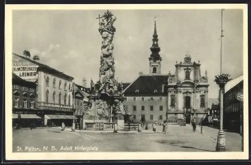 AK St. Pölten /N. D., Platz, Möbelhaus Leiner