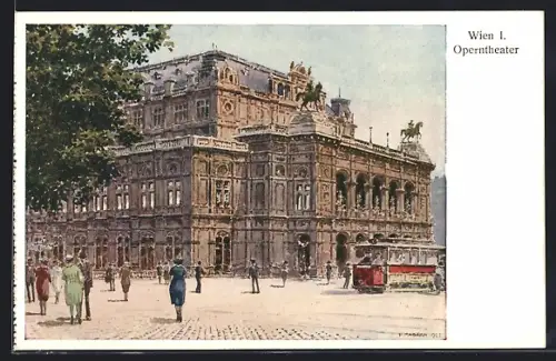AK Wien, Operntheater mit Strassenbahn