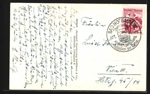 AK Hofgastein, Ortsansicht mit Kirche aus der Vogelschau