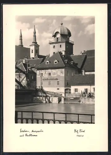 AK Leoben, Murpartie mit Geschäft A. Zankl Söhne und Stadtturm