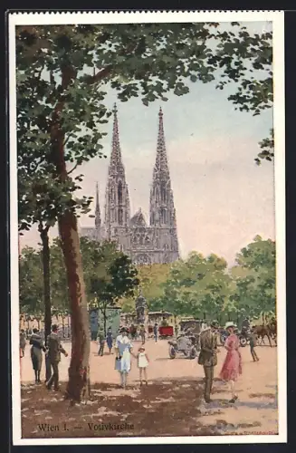 Künstler-AK Wien, Passanten vor der Votivkirche