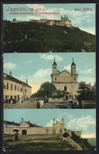 AK Wien, Stadtbahnstation Kahlenbergerdorf, Wallfahrtskirche auf dem Leopoldsberg