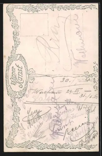 Künstler-AK E.F. Hofecker: Krems /Wachau, Löwenhof, Mädchen am Weinfass, Hühner