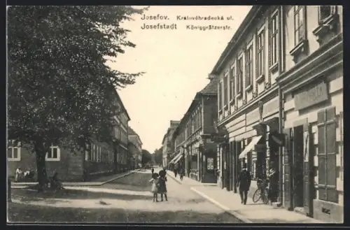 AK Josefstadt, Königgrätzerstrasse mit Geschäften, Kinder, Fahrrad