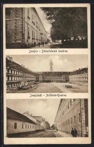 AK Josefstadt, Artillerie-Kaserne, Strassenansichten und Hofansicht