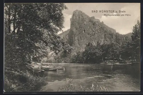 AK Bad Münster a. Stein, Rheingrafenstein und Fähre