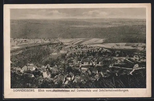 AK Donnersberg / Dannenfels, Blick vom Moltkefelsen auf Dannenfels und Schillerhainwaldungen