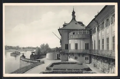 AK Dresden-Pillnitz, Lustschloss, Wasserpalais von der Elbseite