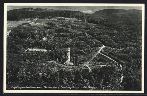 AK Donnersberg, Ludwigsturm, Waldhaus, Flugzeugaufnahme