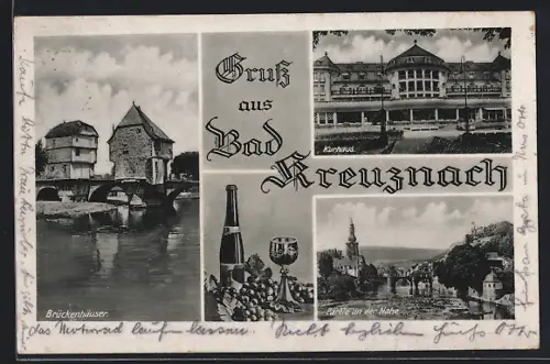 AK Bad Kreuznach, Brückenhäuser, Kurhaus, Partie an der Nahe