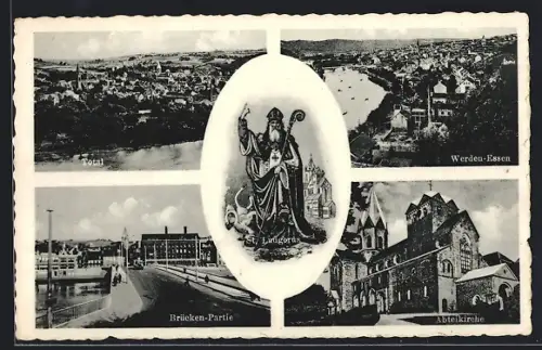 AK Werden-Essen, Total, Brücken-Partie, Abteikirche, St. Ludgerus