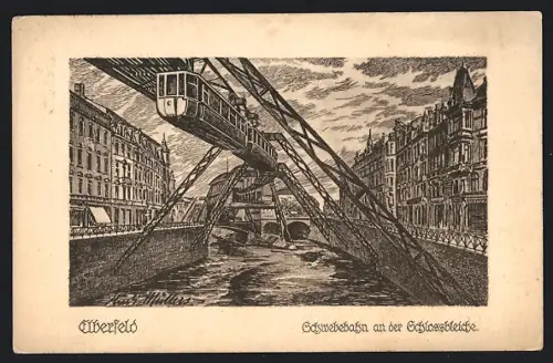 AK Elberfeld, Schwebebahn an der Schlossbleiche
