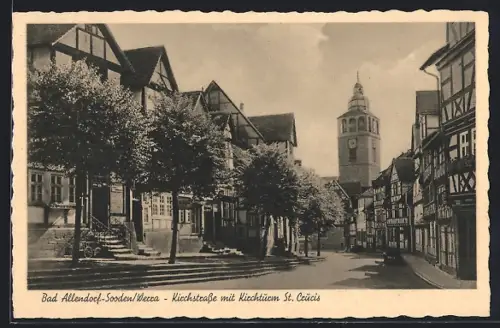 AK Bad Allendorf-Sooden /Werra, Kirchstrasse mit Kirchturm St. Crucis